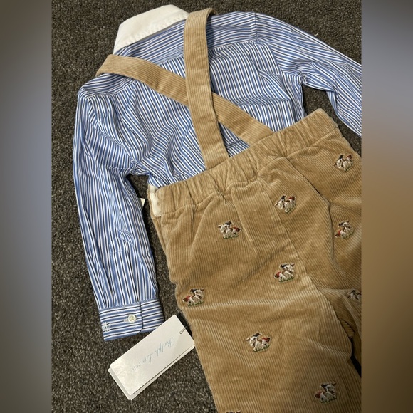 Ralph Lauren / 2-Piece Striped Shirt & Corduroy Embroidered Overalls Set - Picture 9 of 13